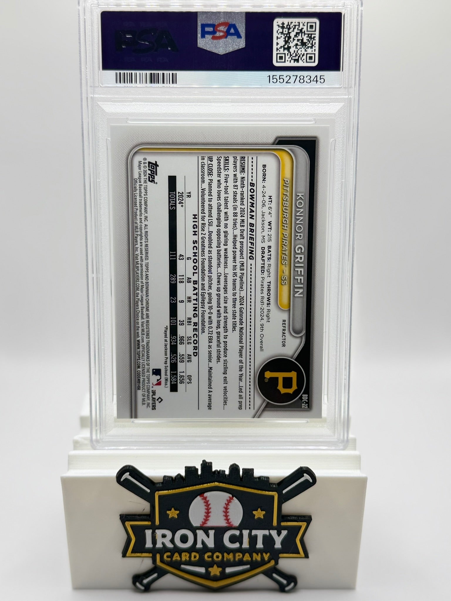 2024 Bowman Draft Konnor Griffin Chrome Refractor #BDC22 PSA 9