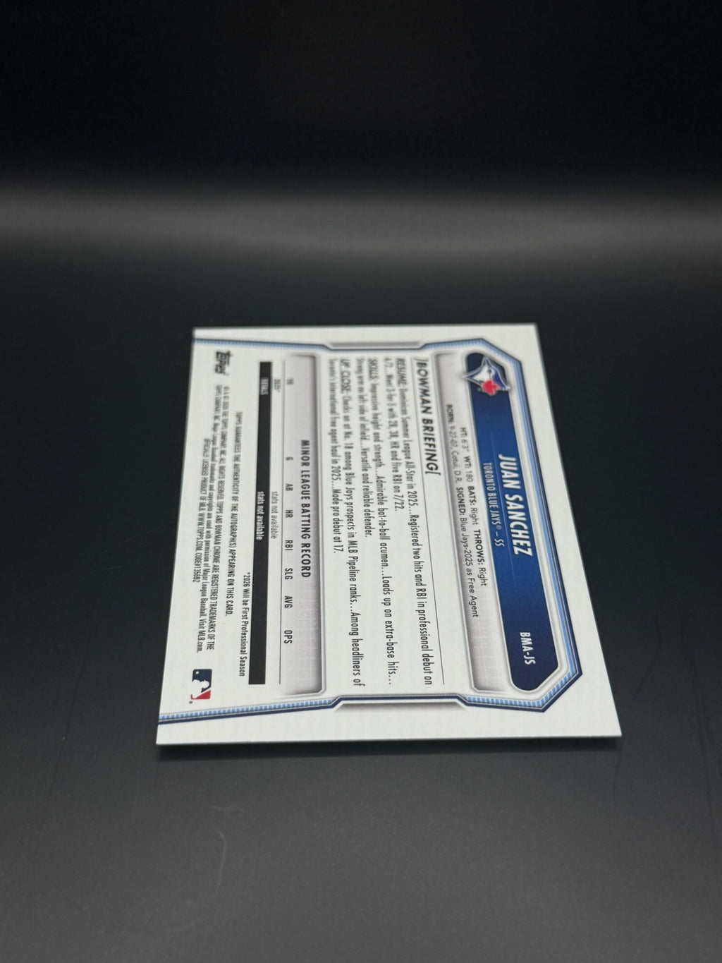 2026 Bowman Chrome Juan Sanchez BMA-JS Mega Box Black Refractor Auto /10