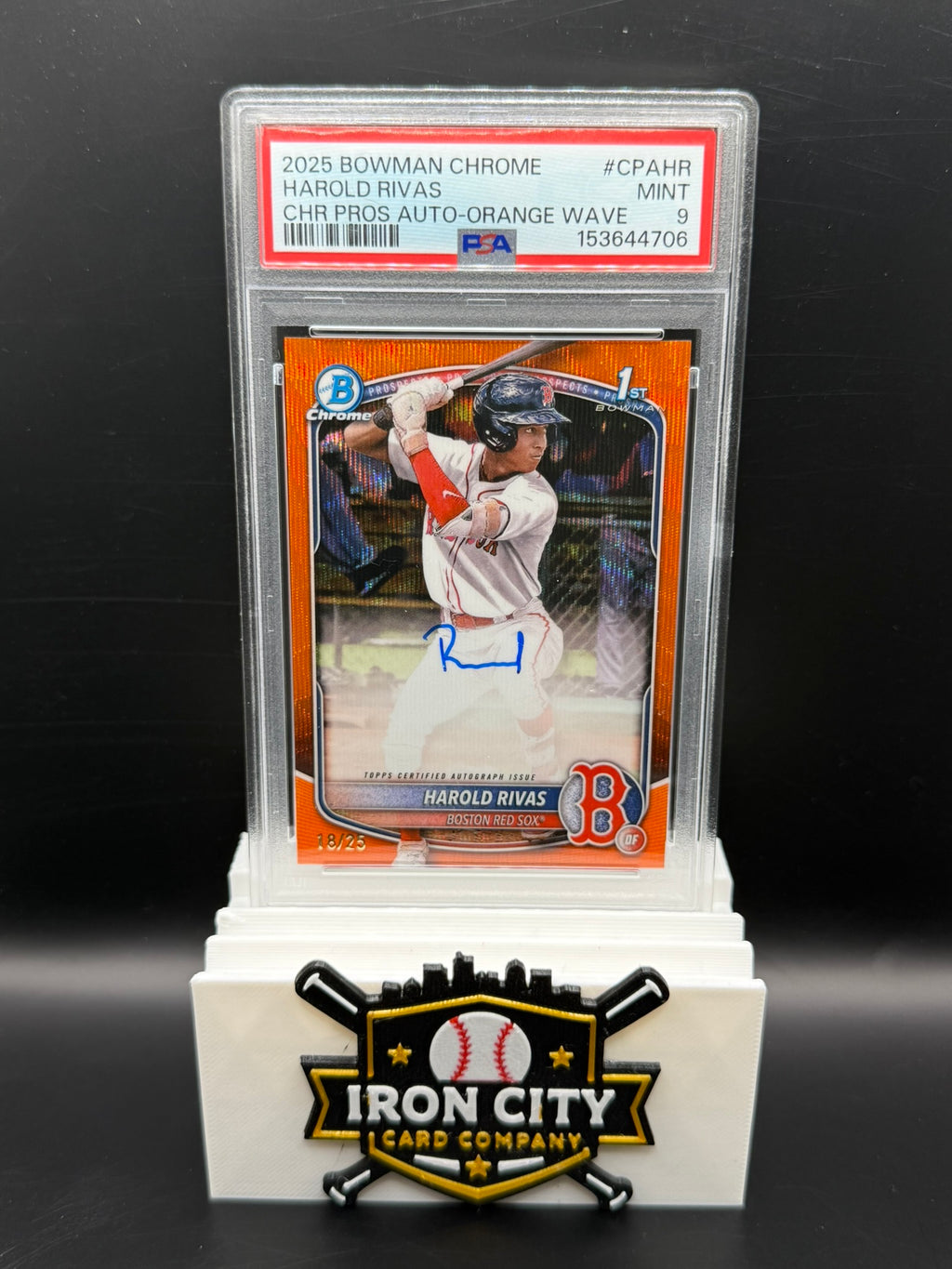 2025 Bowman Chrome Harold Rivas #CPA-HR Orange Wave Auto /25 PSA 9
