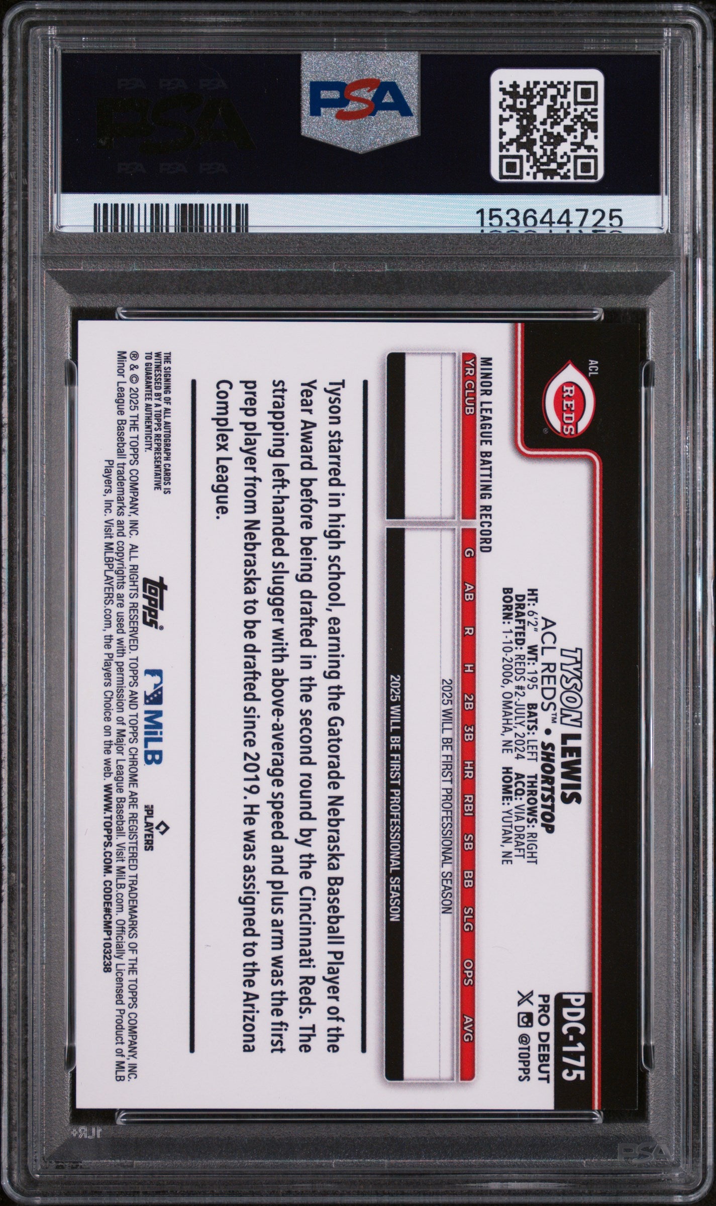 2025 Topps Pro Debut Chrome Tyson Lewis - Gold Refractor Auto /50 - PDC-175
