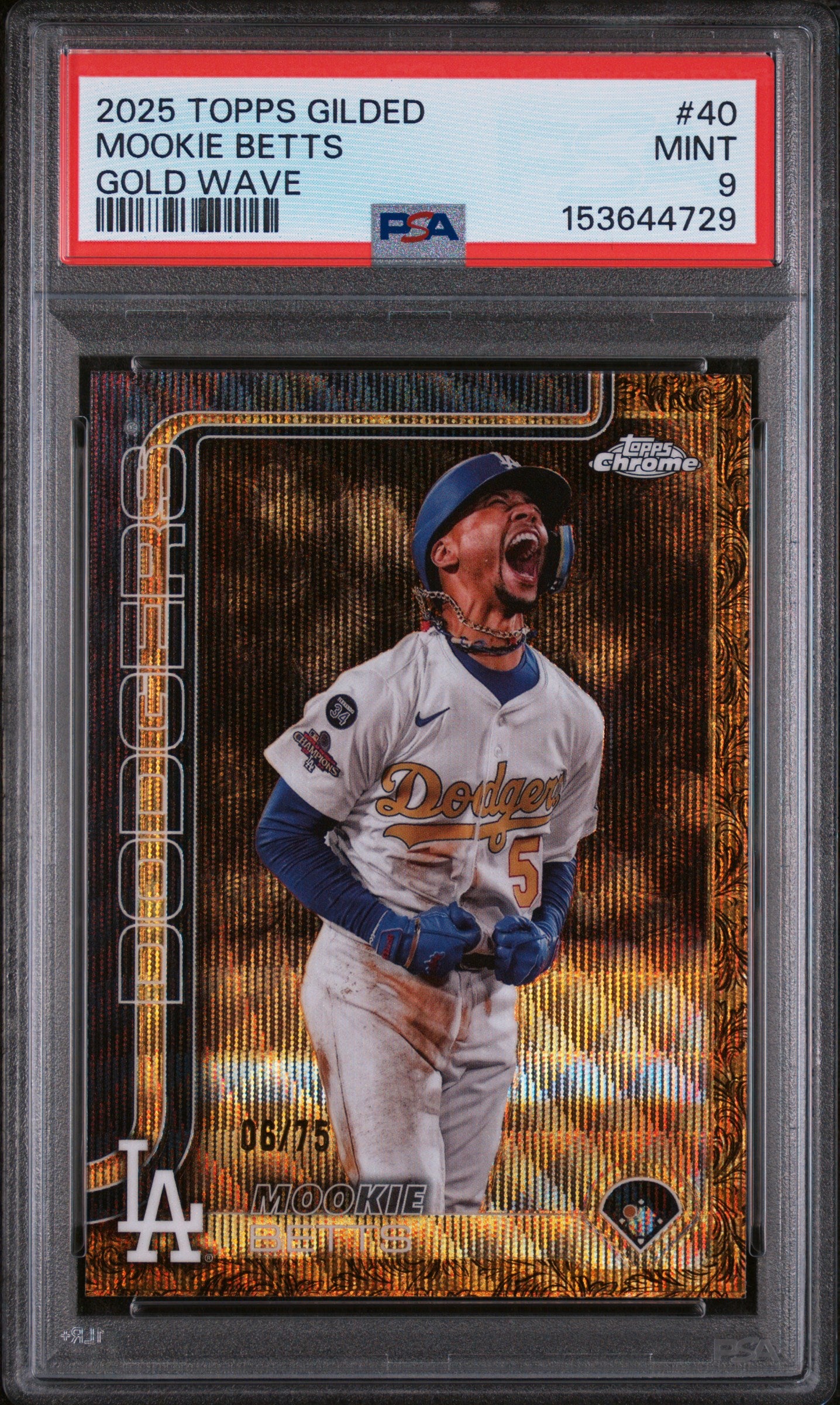 2025 Topps Gilded Collection Mookie Betts - Gold Wave /75 - #40 PSA 9