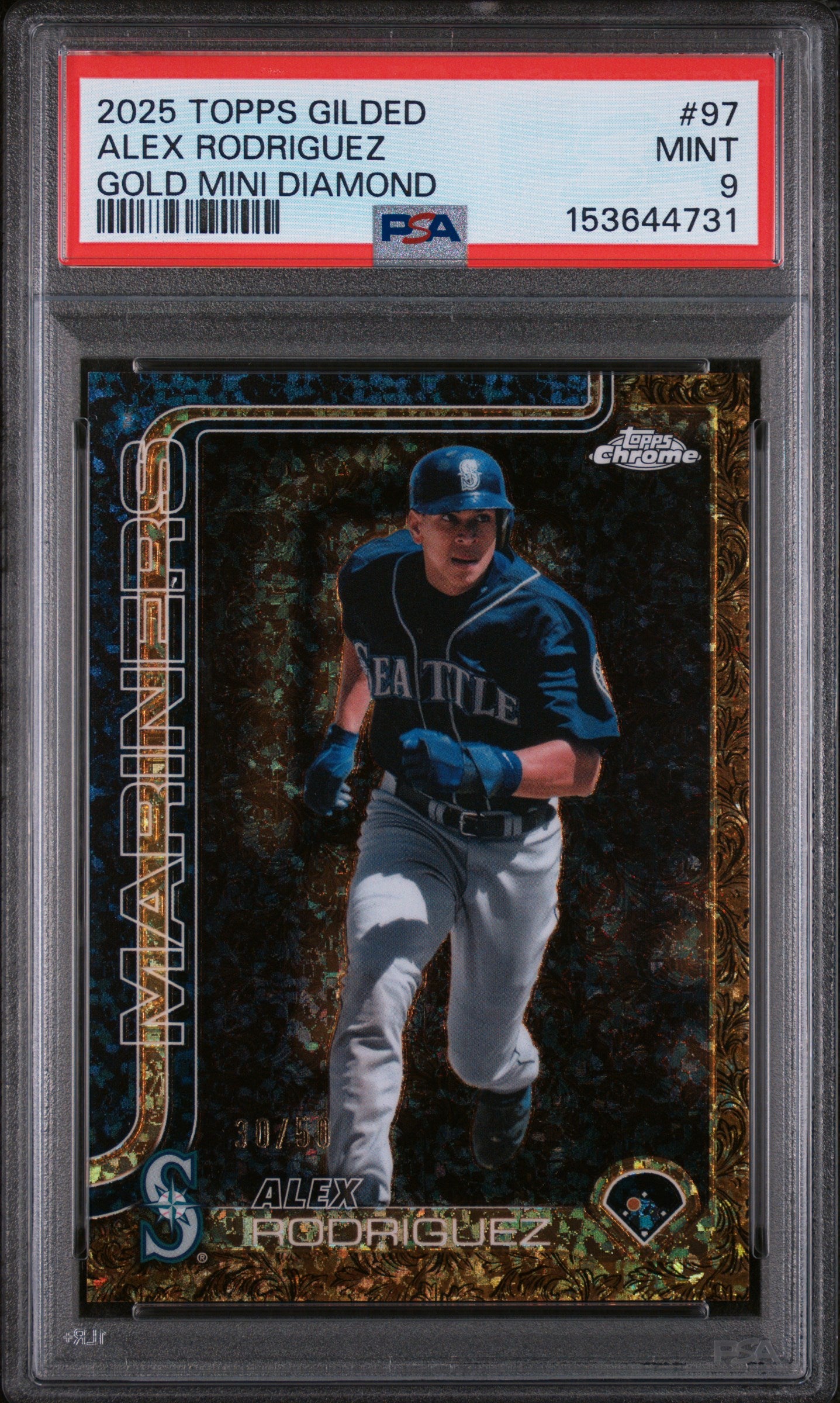 2025 Topps Gilded Collection Alex Rodriguez - Gold Mini Diamond /50 - #97 PSA 9